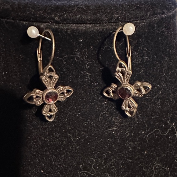 Jewelry - Elegant Antique Gold and amethyst stone Cross Earrings